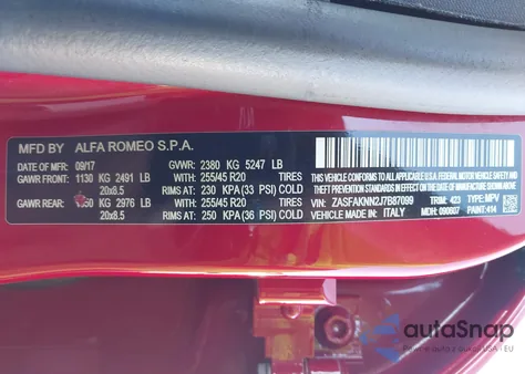 2018 Alfa Romeo Stelvio Ti Sport Awd from USA, damaged, VIN ZASFAKNN2J7B87099